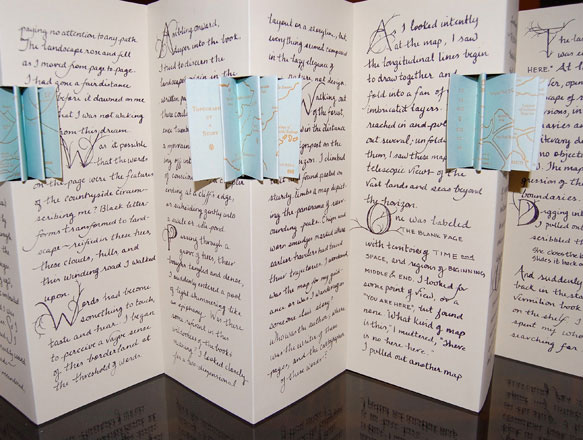 My book, Entering Borderland: stone Lithography and Letterpress. A story about venturing into a book -- The maps pull out. 