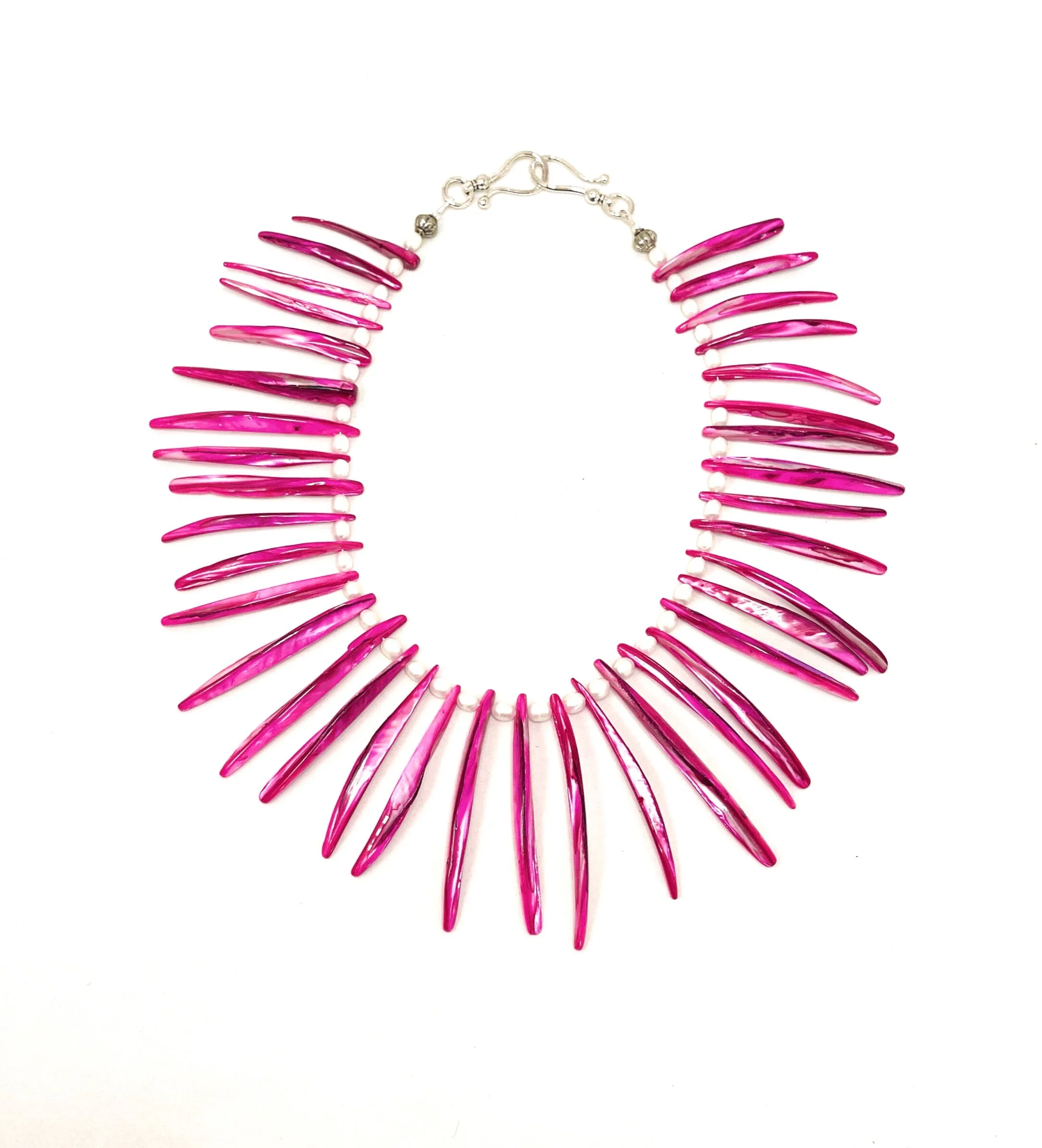 Freshwater Pearl and Vibrant Pink Shell Statement Necklace