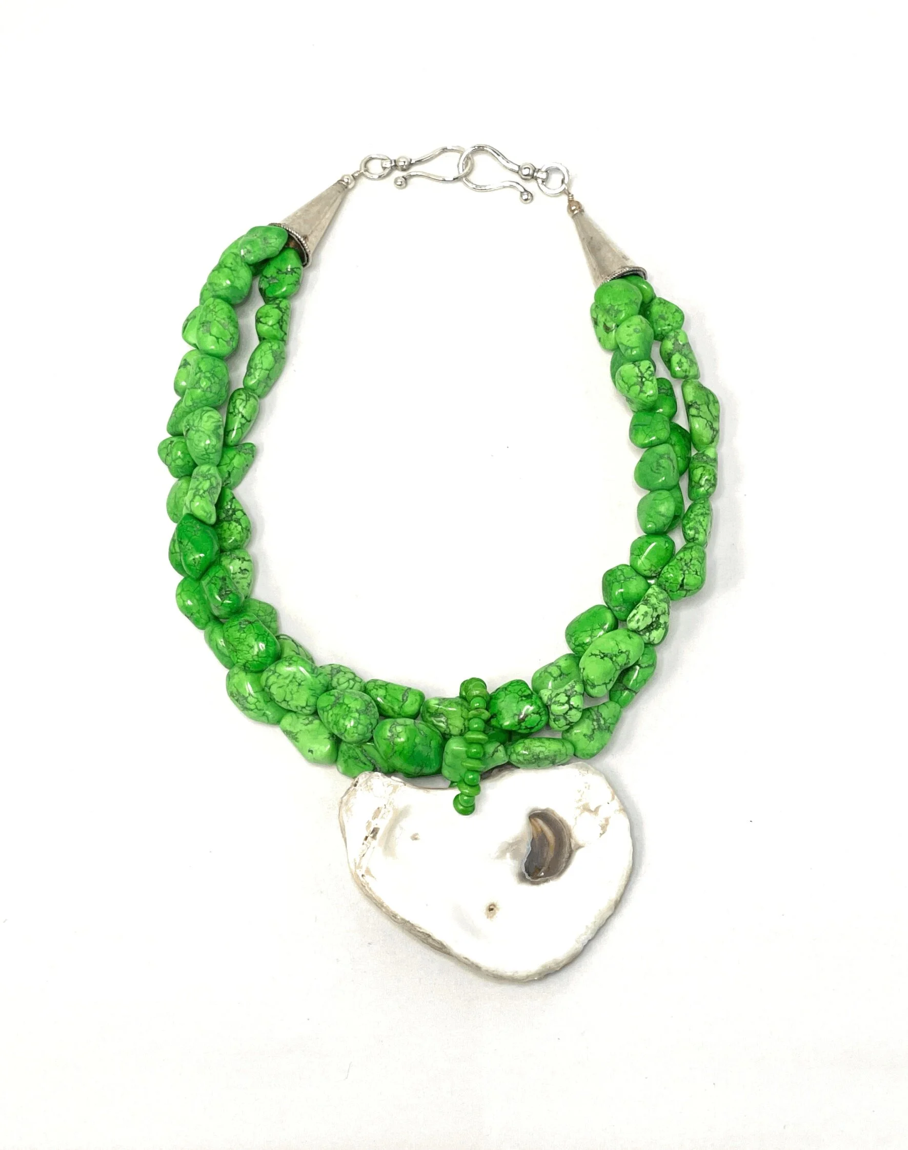 Multi-Strand Turquoise Howlite with Removable Oyster Shell Medallion with Silver Cone and Signature Clasp