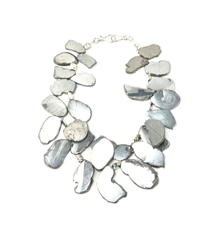 Whimsical Silver Quartz Medallion Statement Necklace