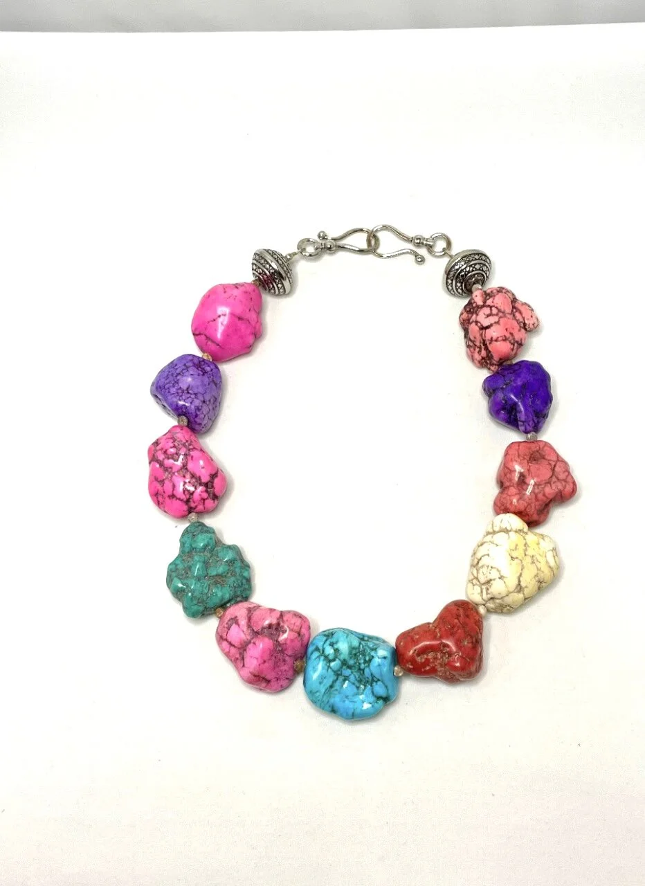 Large Multi Color Turquoise Howlite Medallion Statement Necklace