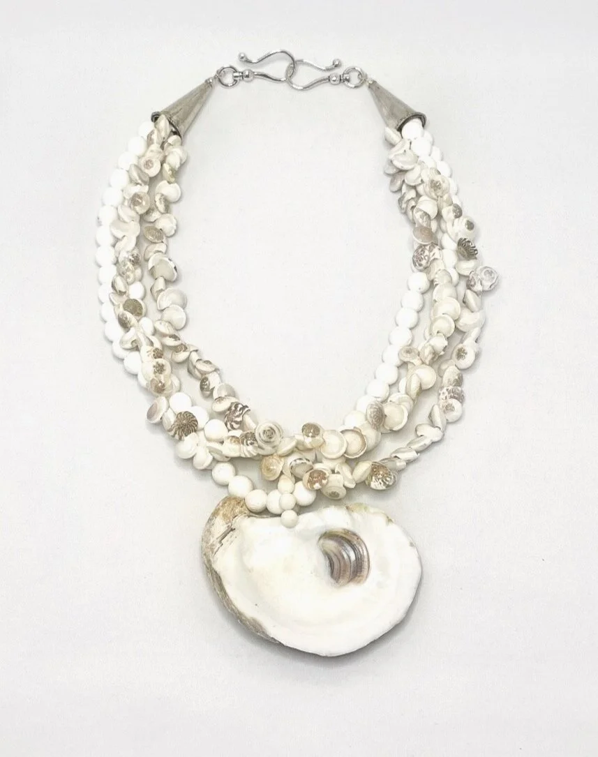 Signature Sponge Coral, Lava, Shell with Oyster Shell Medallion Statement Necklace