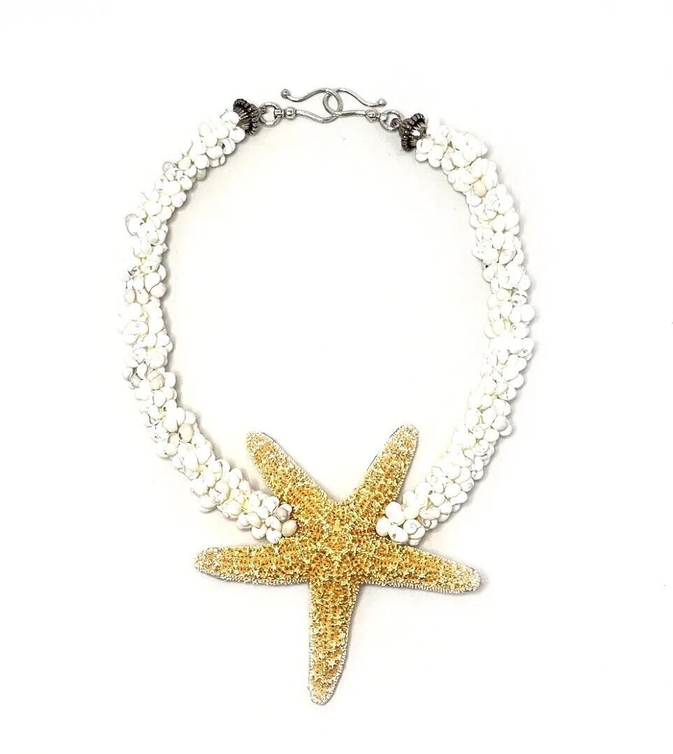 Multi Shell with Starfish Medallion Statement Necklace (lined with felt on back)