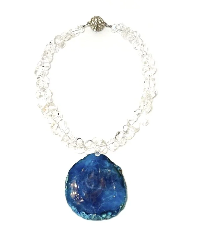 Quartz with Faceted Agate Medallion with Magnetic Clasp