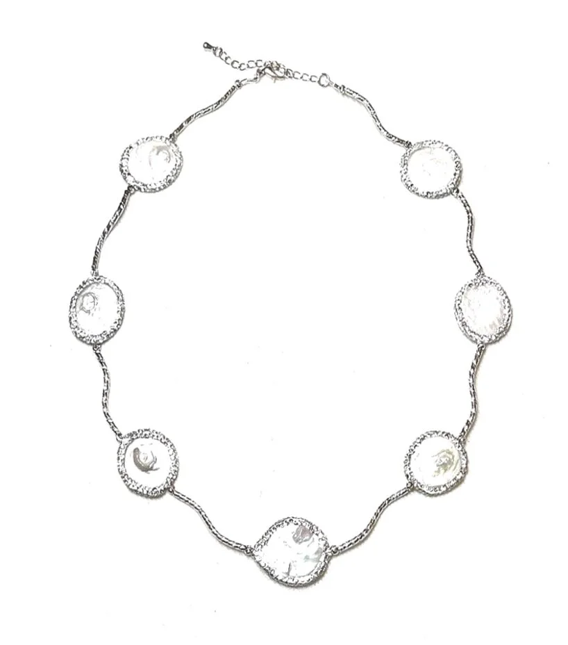 Silver Freshwater Coin Pearl Medallion Necklace