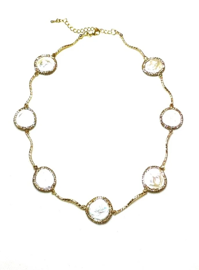 Gold Freshwater Coin Pearl Medallion Necklace
