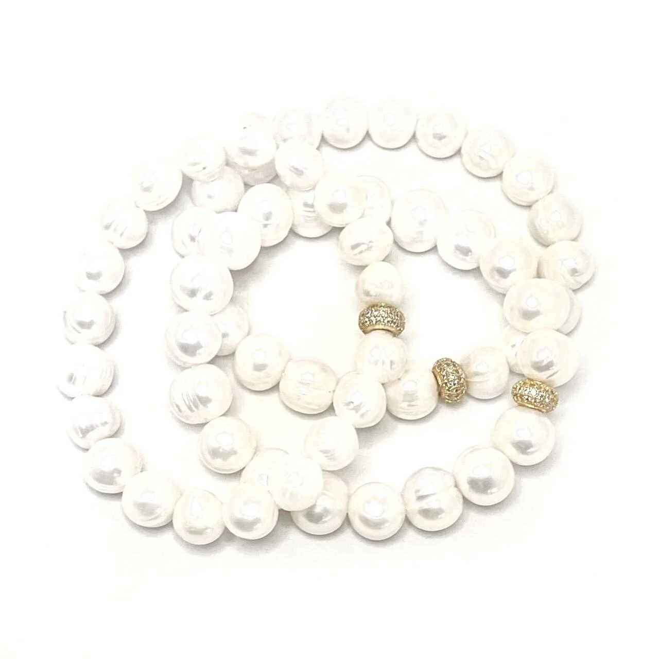 Stackable Freshwater Pearl with Gold Roundel Bracelets 
(Sold Individually)
