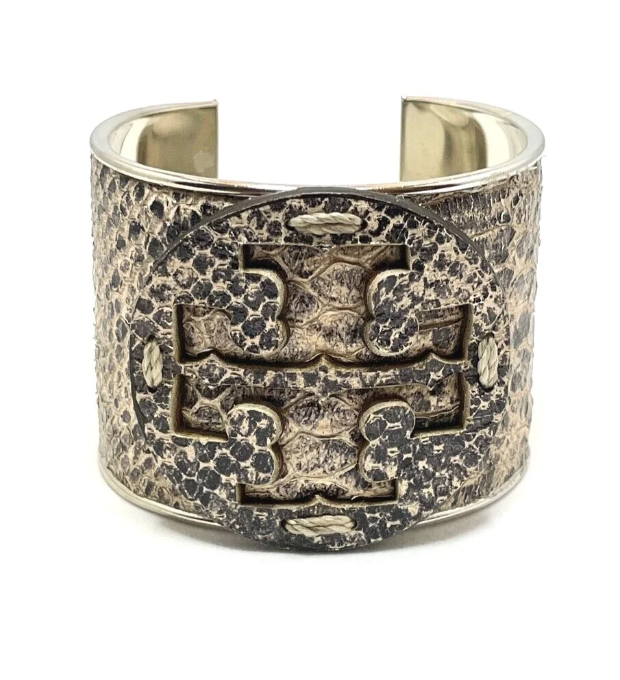 Vintage Tory Burch Snake Skin 2" Nickel Cuff Inlay 