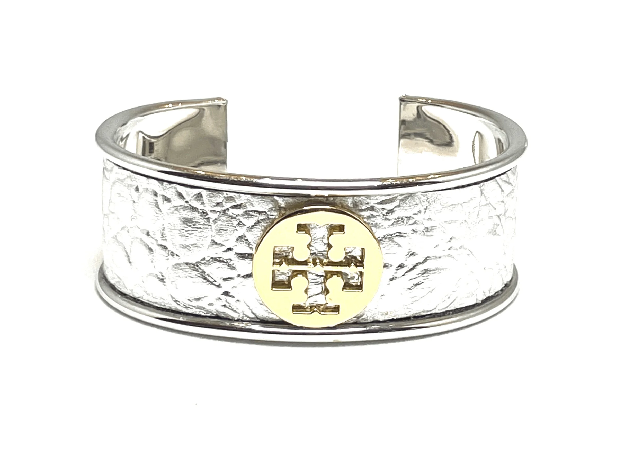 Tory Burch NWT Hinged Elegant Pearl Cuff with Logo Silver Cross w/Dust B… Eleanor Pavé Hinged Cuff: Women main image 2
