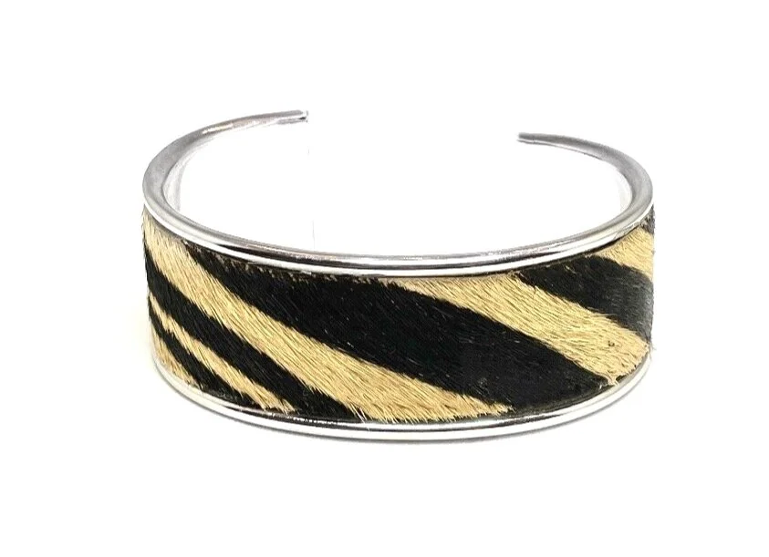 Tan/Black Zebra Print/Cowhide 1" Nickel Cuff Inlay