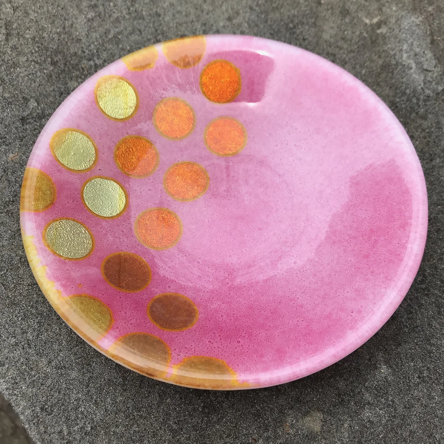 Valorie Cox, Little Pink Bowl, with Gold Pink Powder and Silver Foil (supplies available in the ‘fusing frit’ category in SHOP