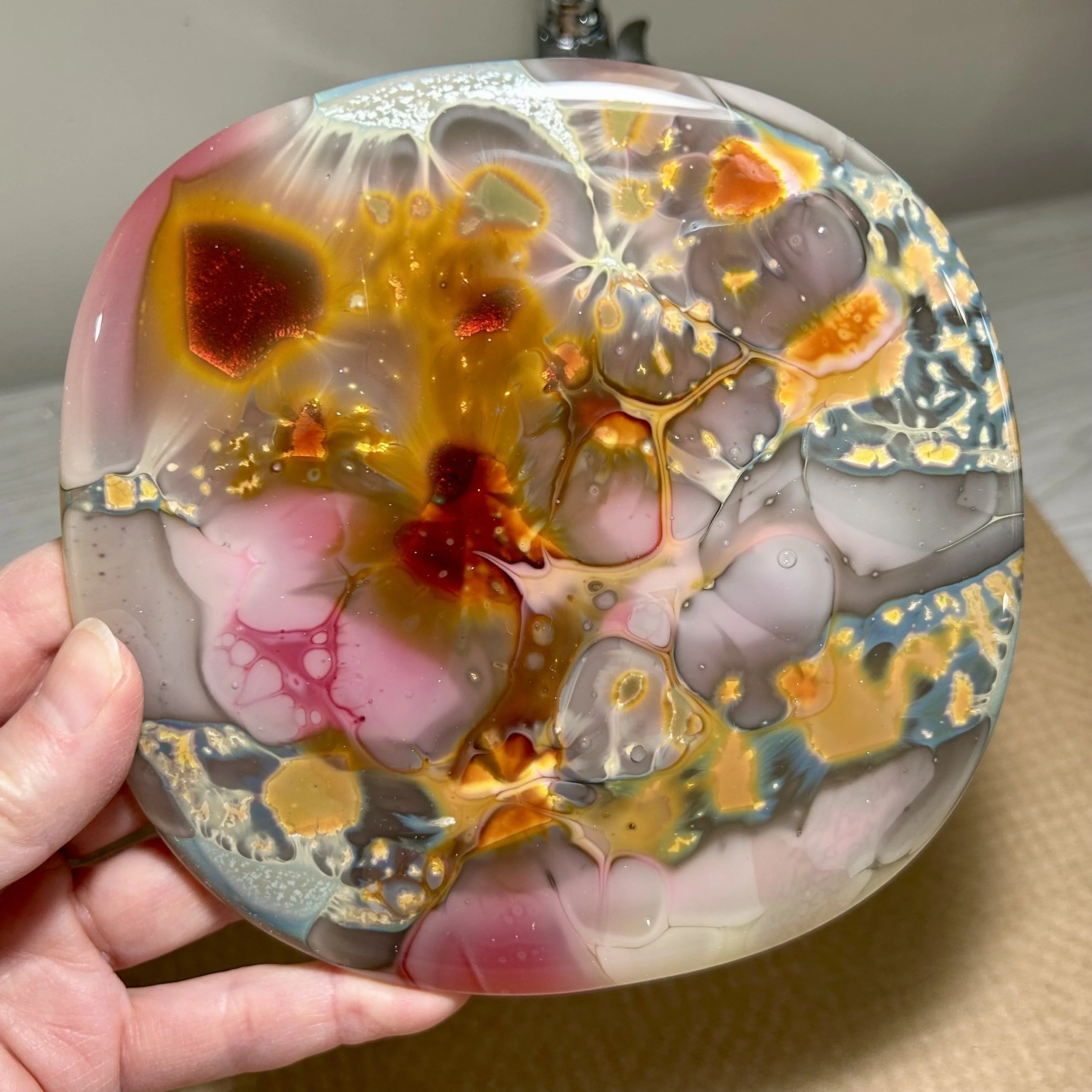 pink ivory 96coe glass shards fired on ivory valcox.com