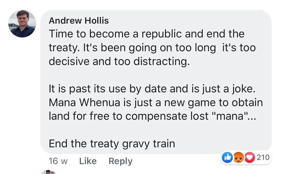 A comment posted on Andrew Hollis’ Facebook page. Source: Twitter