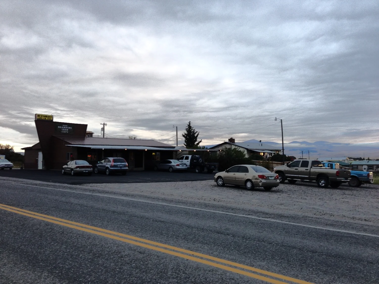 Parked the Ram for supper at the Branding Iron Cafe in "downtown" White Sulfur Springs. You can see the cold front heading this way!