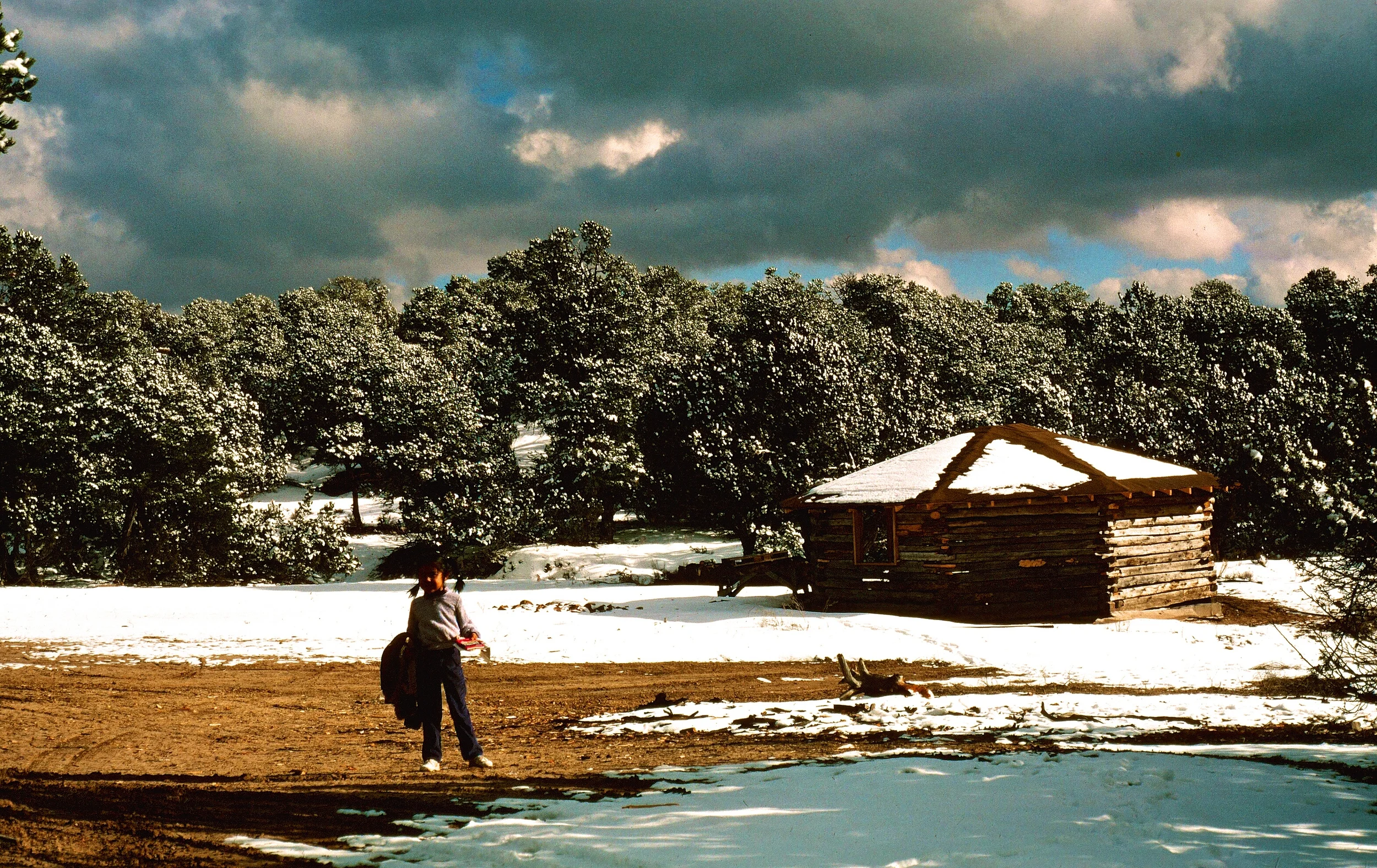 Hawia at age five in front of the hogan early winter of 1985.