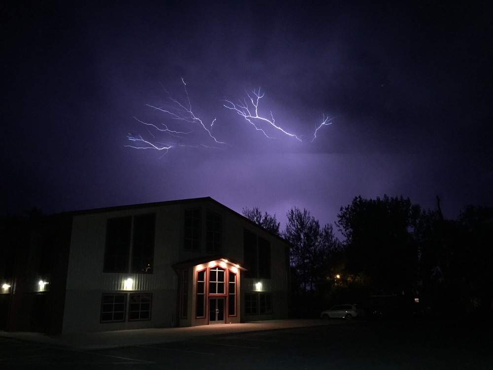  Lightning storm over the Foursquare Church in Crow Agency 