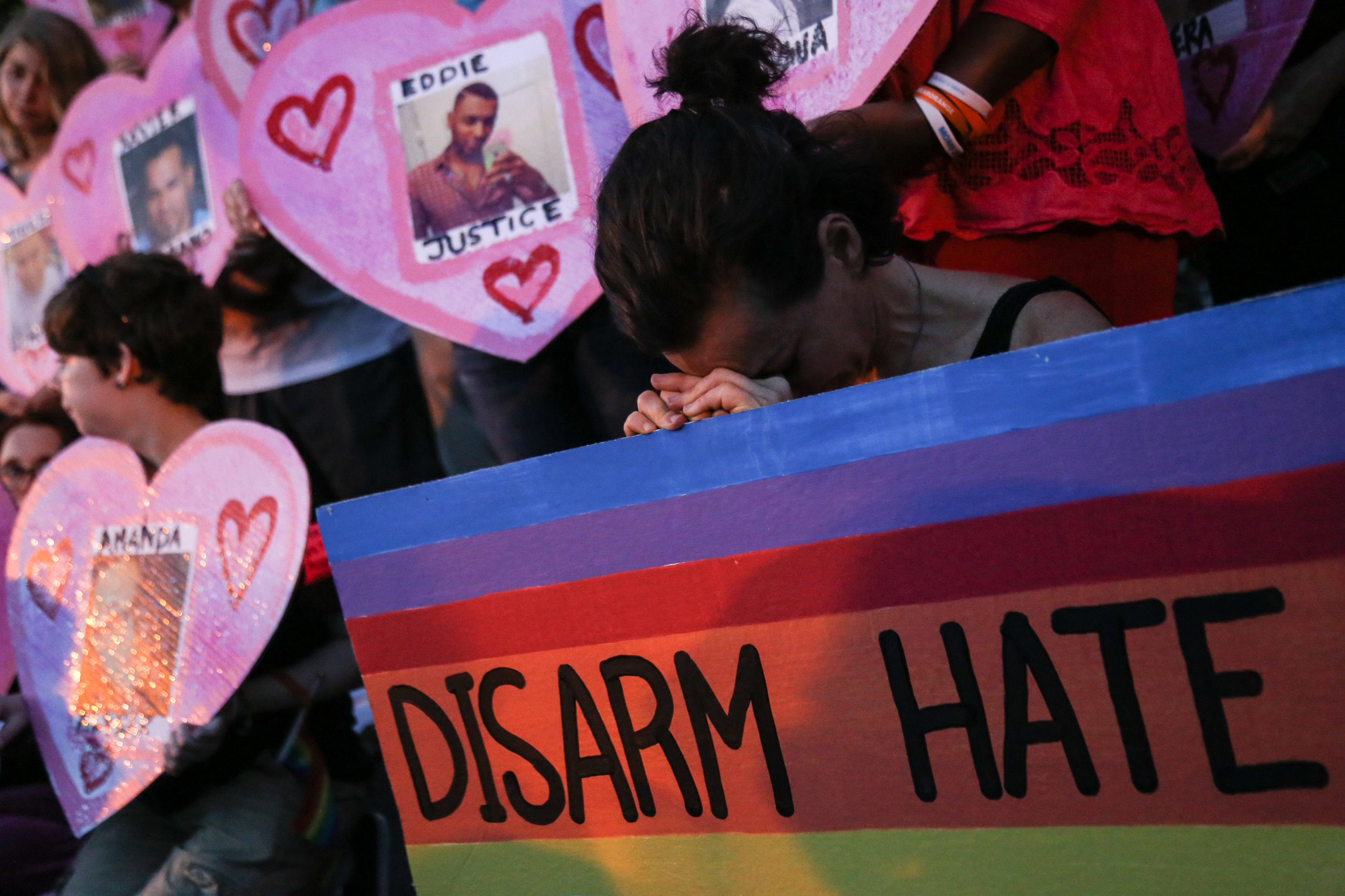 A protesters cries during a vigil in front of the NRA headquarters after the shooting at 'Pulse' in Orlando, Florida. -June 20th, 2016.