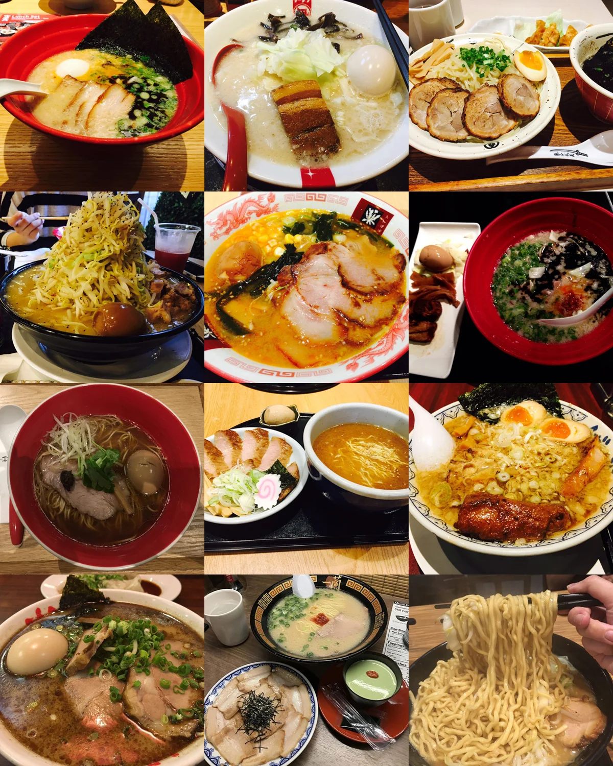 Collage of Alan's photos of the different Ramen he's tried!