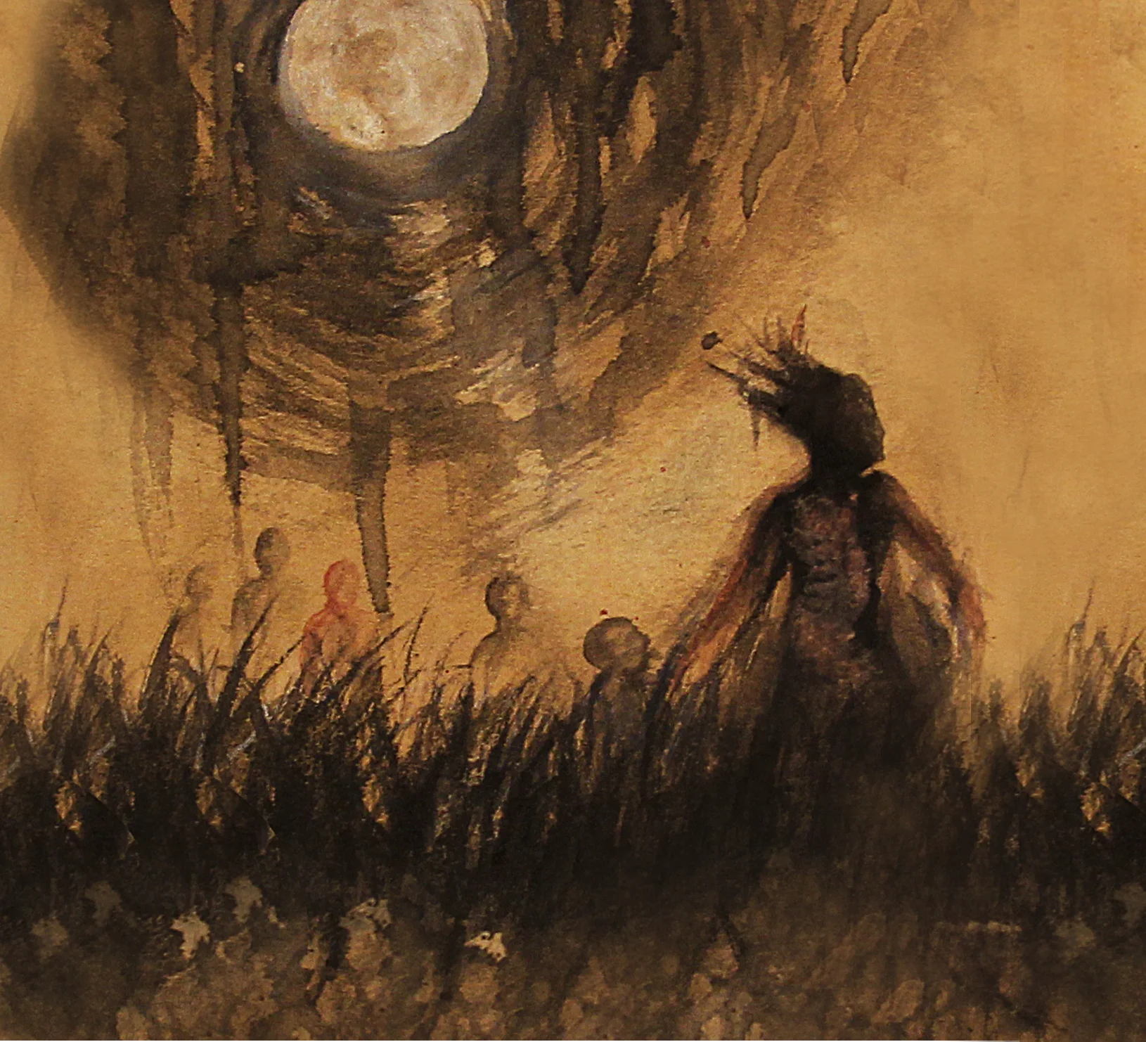 Followers March. India Ink, Watercolor, Colored Pencil on Antique Paper.