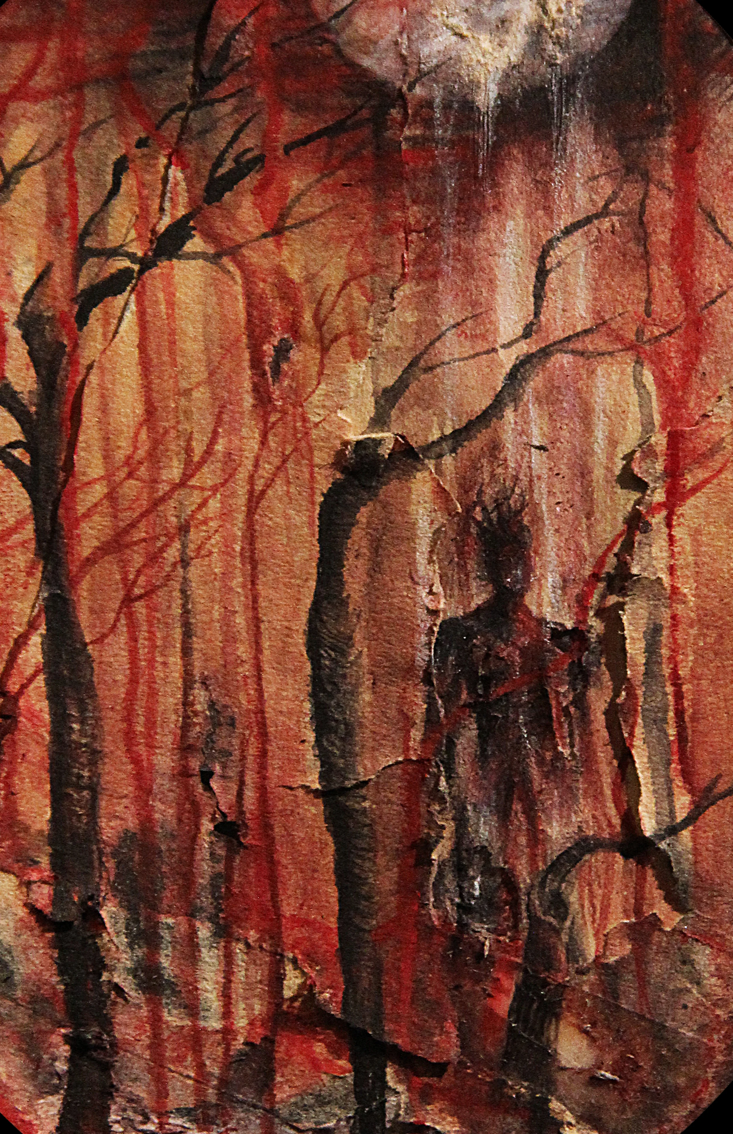Red Forest. India Ink, Watercolor, Charcoal, Colored Pencil on Antique Paper.