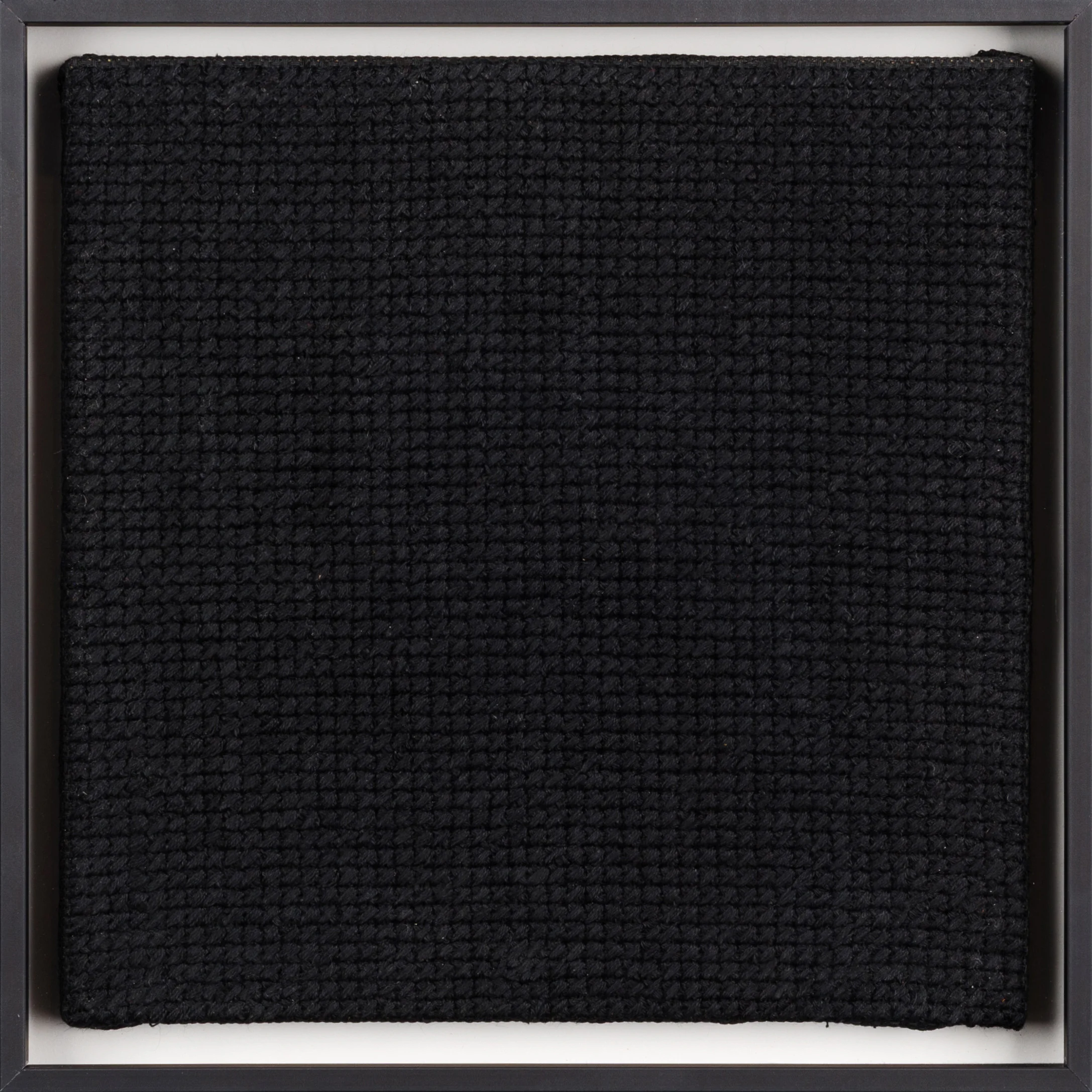 PIERRE LE RICHE. Black on black, 2016. Cross-stitch embroidery on Aida cloth. 2500 stitched. 205 x 205mm. Framed.jpg