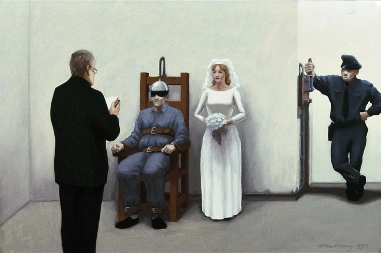 "Bride of the Serial Killer" Gouache on paper 1 1/2" x 11 3/4"