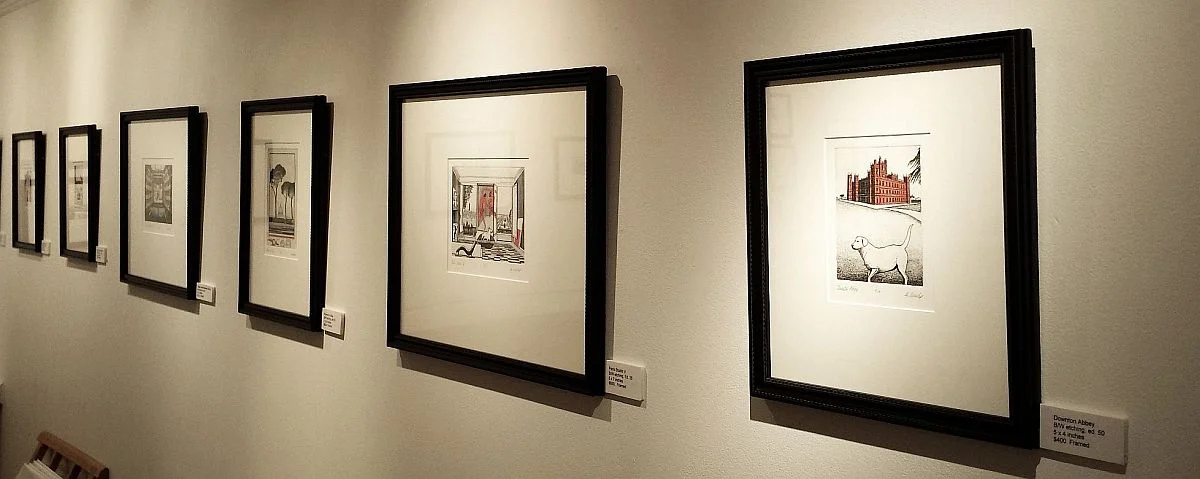 Installation view of black and white images.