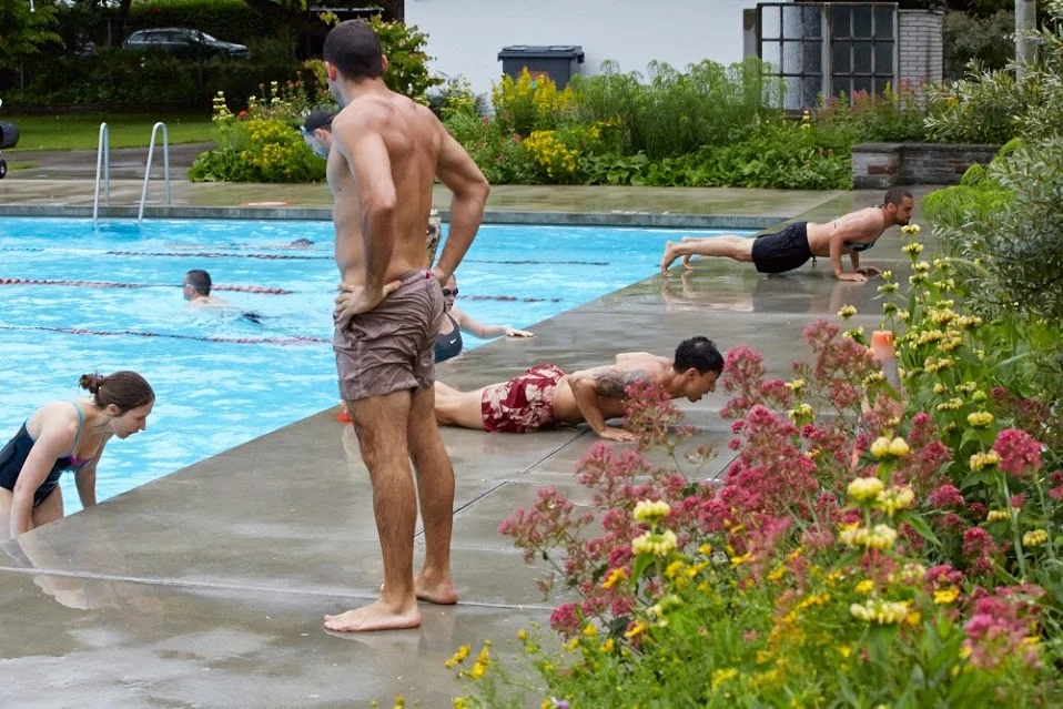 Last year's swimming, push ups, box jump workout at the Letzi Freibad