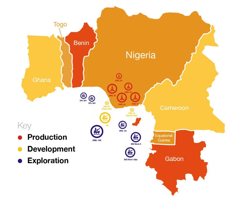 Map showing Oando Energy Resources asset geography