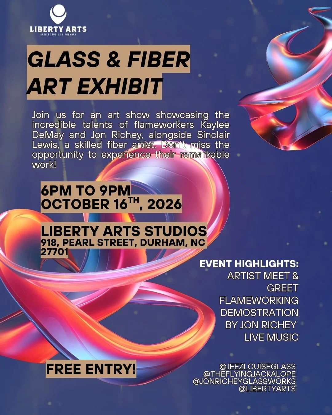 Glass &amp; Fiber Art Exhibit: Kaylee DeMay, Jon Richey, Sinclair Lewis