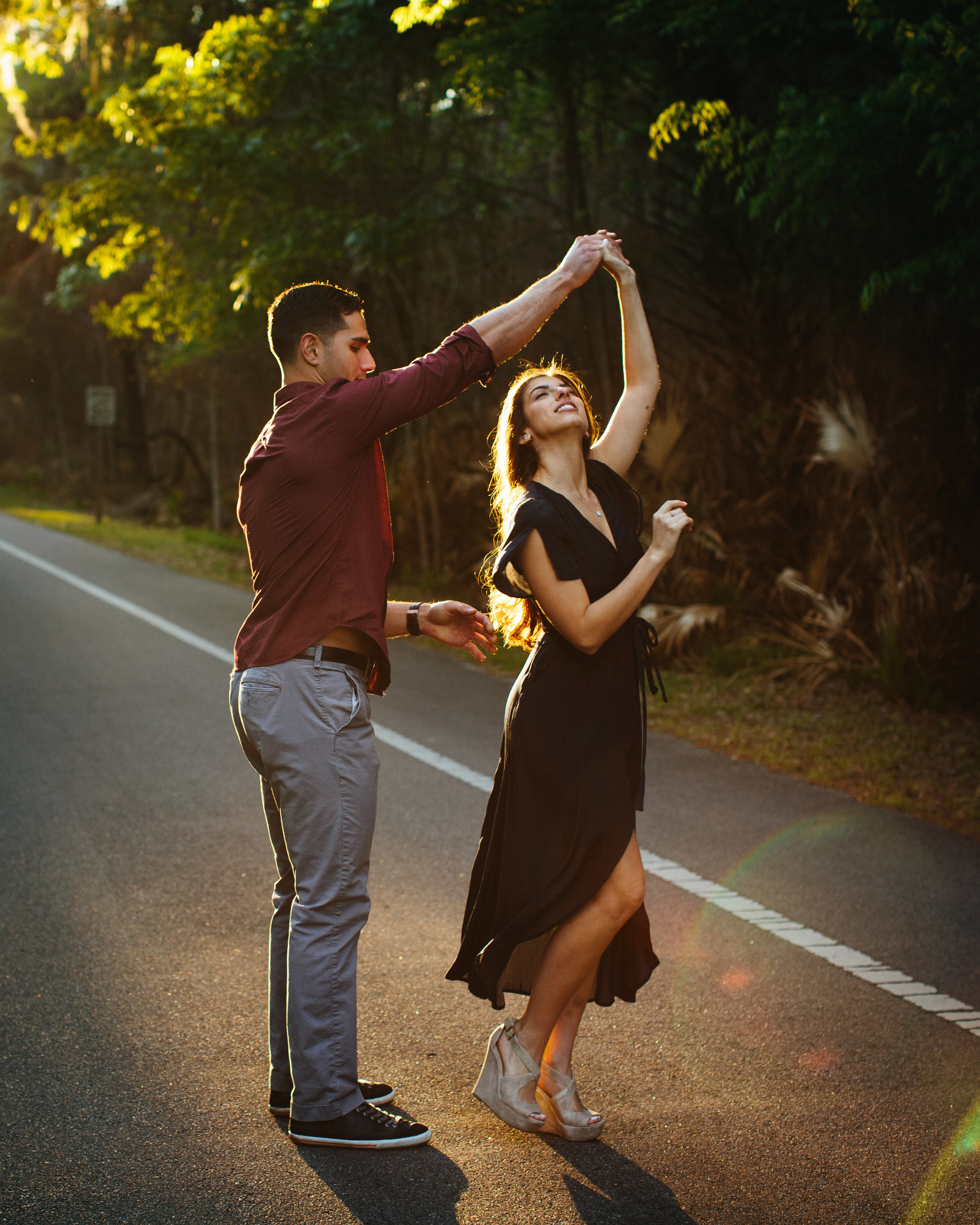 dancing laughing engagement session
