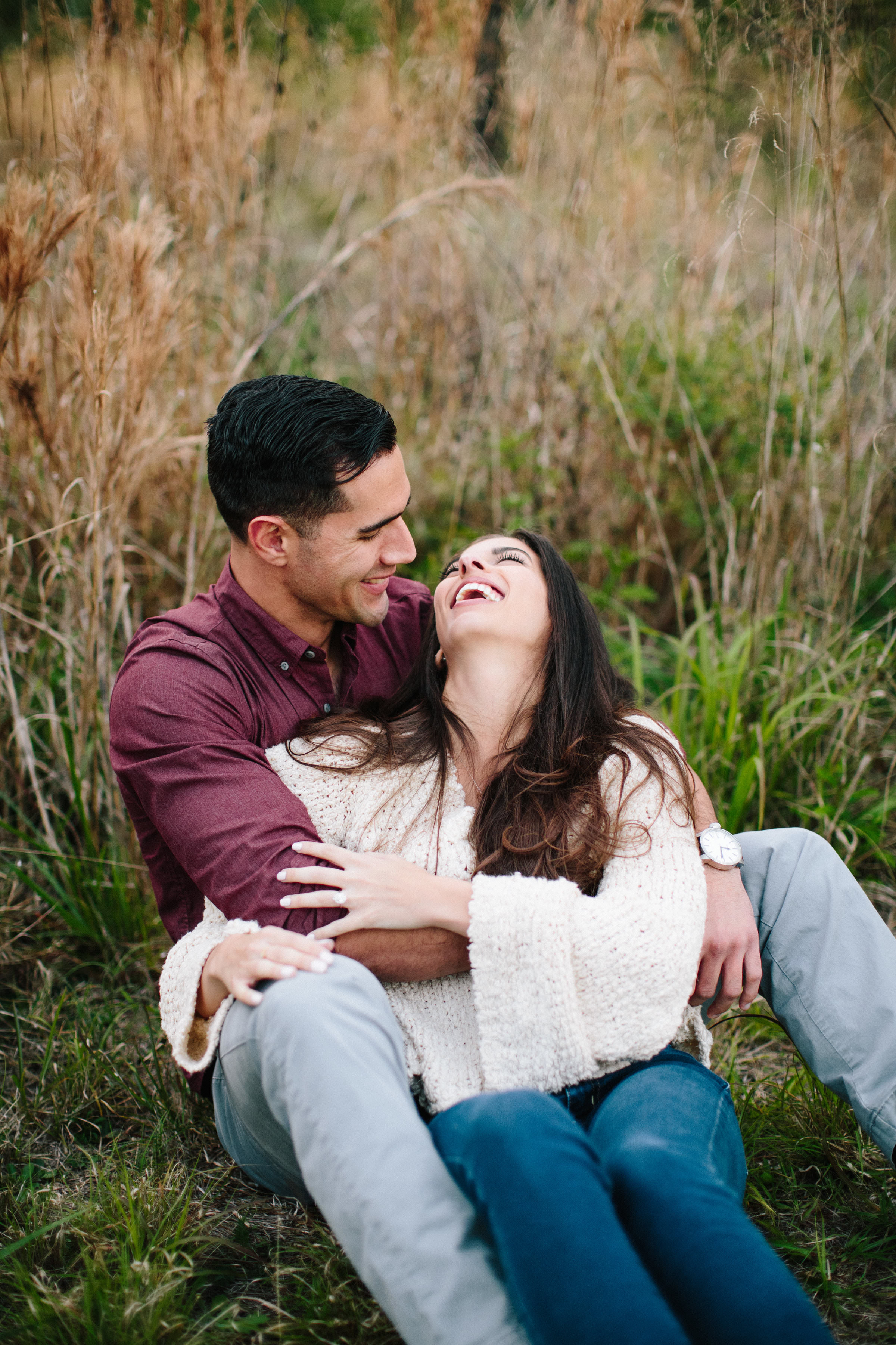 couple laughing engagement session