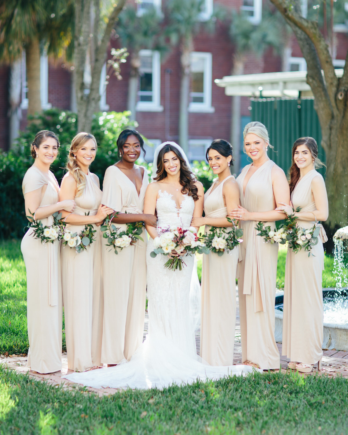 Outdoor bride with bridesmaids photos