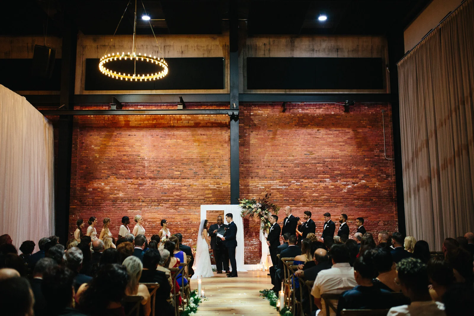 Bride and Groom at Altar Armature Works Wedding