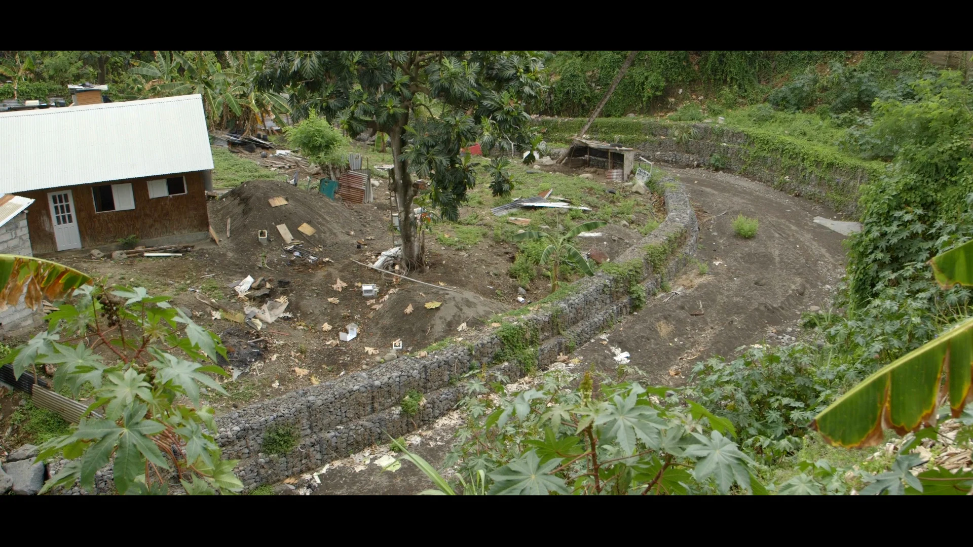 Gabion baskets along the stream slopes