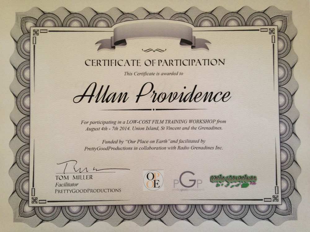Allan's Certificate - Thanks to Stanton for Providing