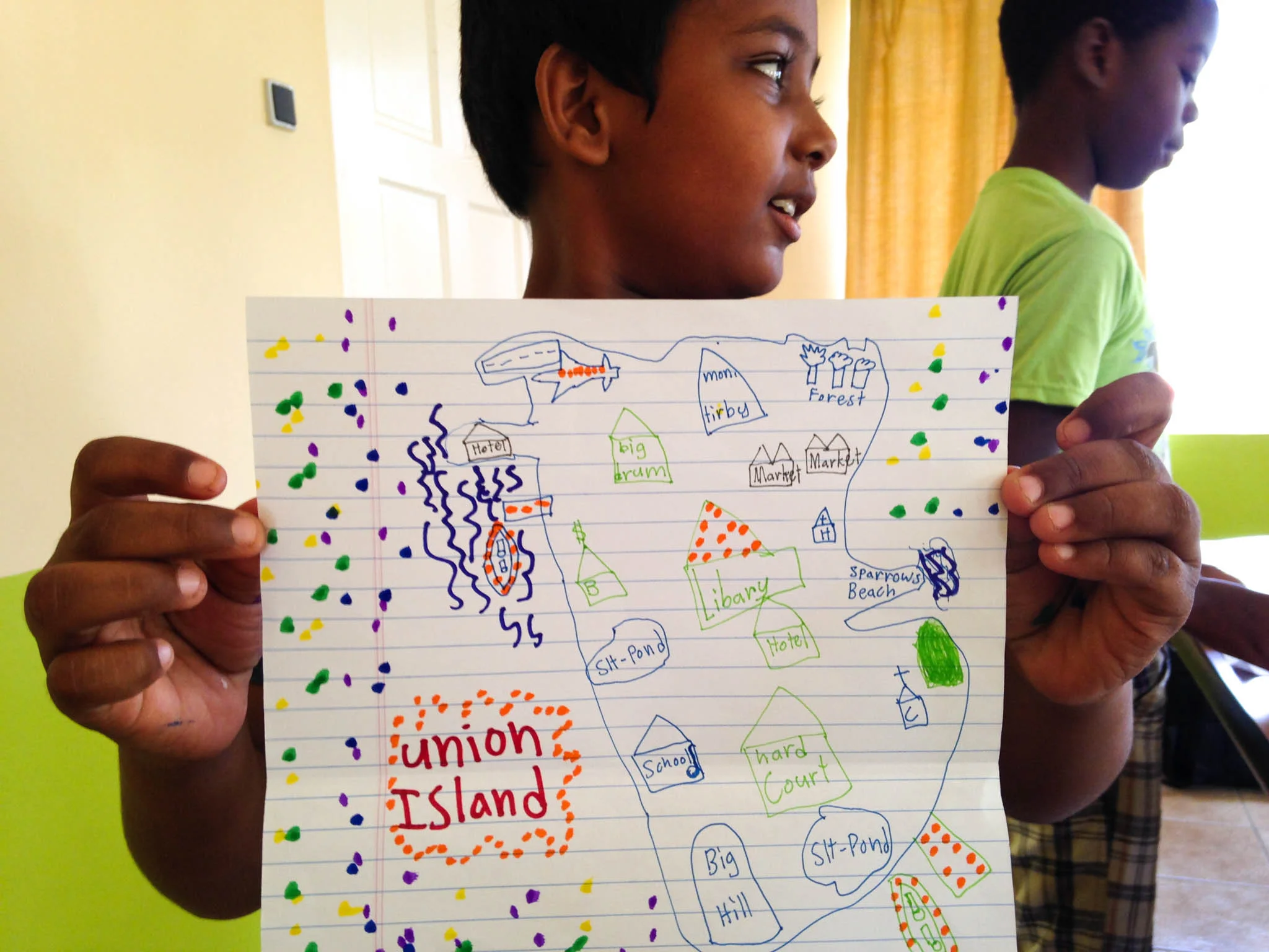 Stanislaus Gomes completing a community mapping exercise, Union Island low-cost film workshop - Photo, Tom Miller