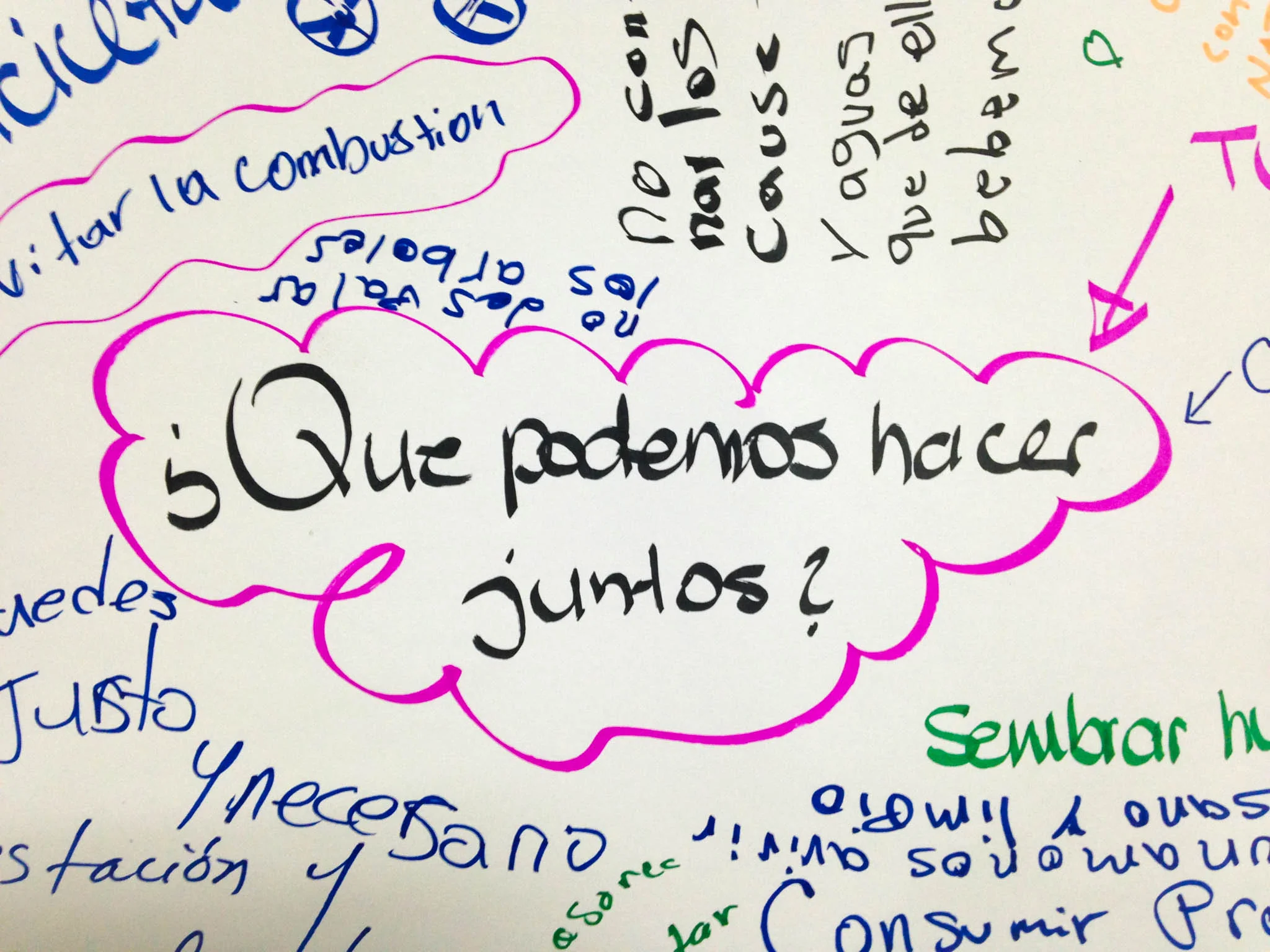 "Que podemos hacer juntos"? What can we do together? Sign at the People's Climate March Bluefields event - photo, Tom Miller