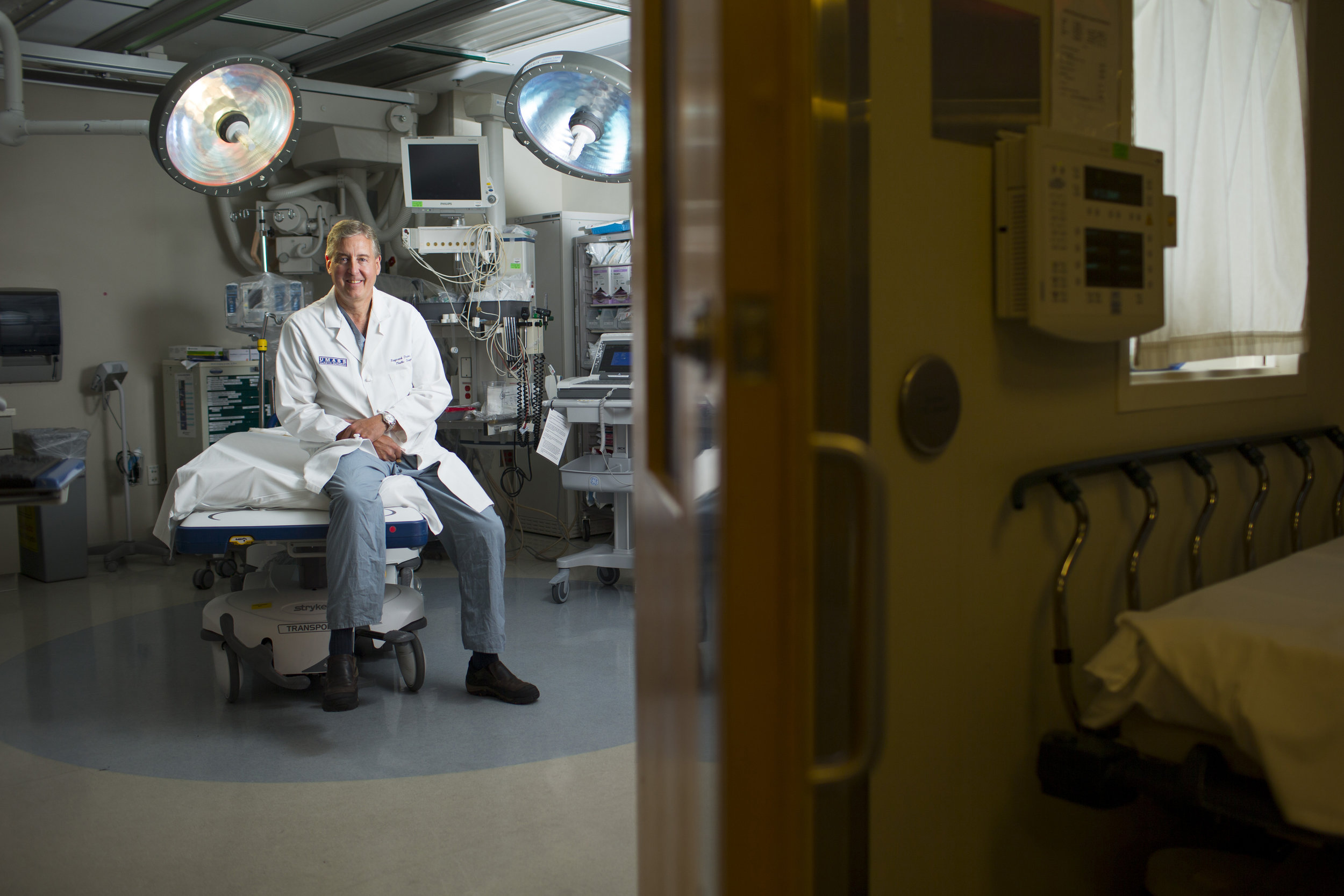  Raymond M. Dunn, MD, Professor and Chief, UMass Memorial Plastic Surgery, is photographed in one of the trauma unit bays at UMass Memorial Hospital in Worcester, Massachusetts on July 28, 2017. 