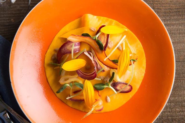 Carrot crepe with surf clams