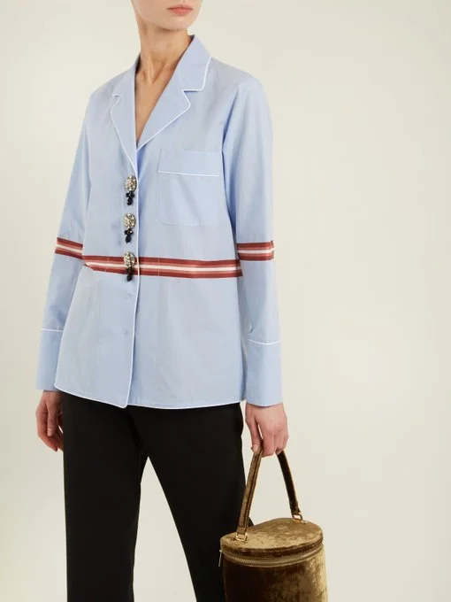 No. 21 Striped crystal embellished shirt with crisp contrast piping detail works well as a separate, or