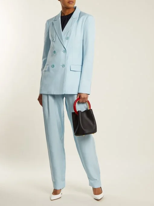 Tibi Steward double breasted pantsuit - love the suit, the white pumps not so much