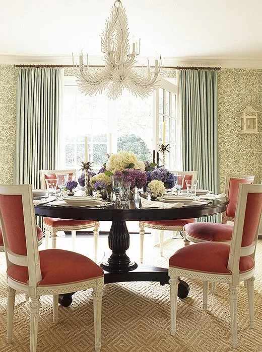 The sisal in this dining room has a bold diamond design which plays well with the various textures and finishes - designer Ashley Whittaker, Photography Eric Piasecki