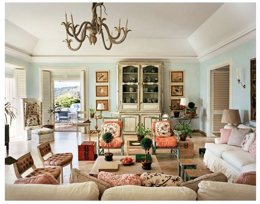 Tory Burch reinterprets Bunny Mellon's living room adding pops of her signature orange