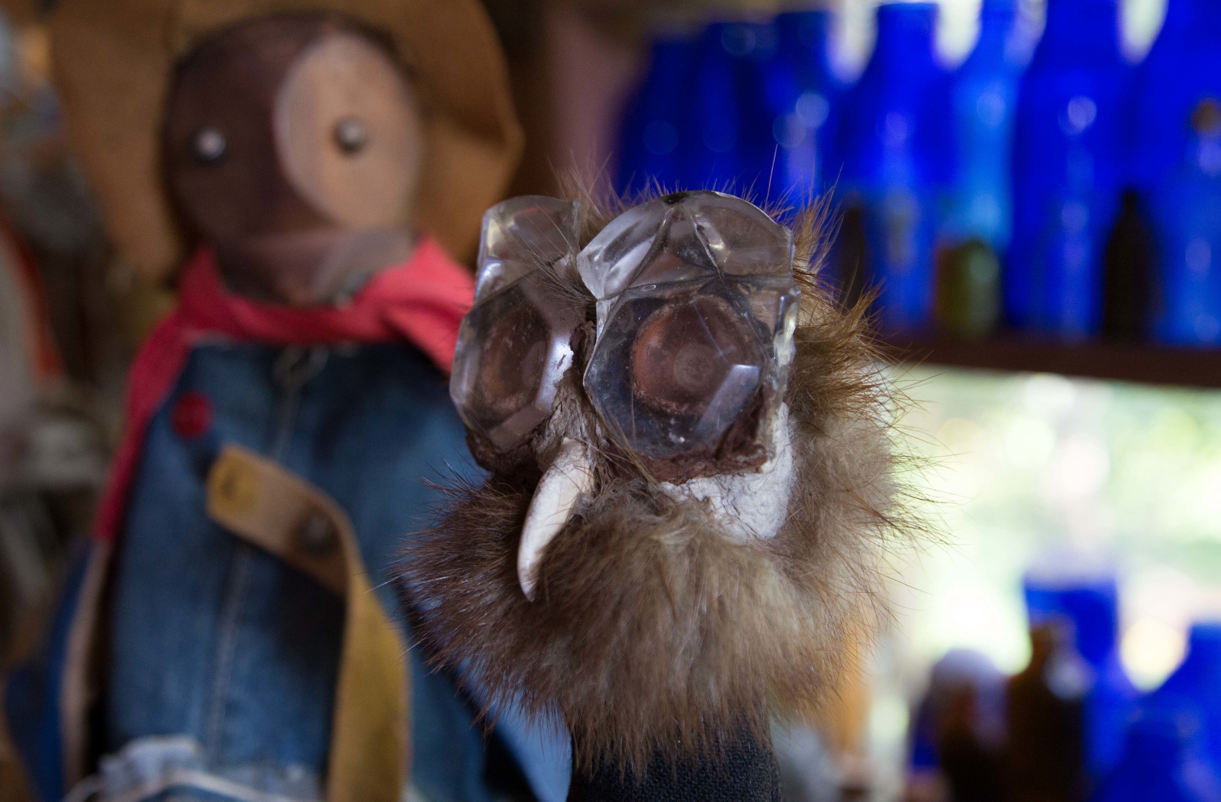 Ashley's hand-made puppets constructed from found objects along the rocky shores of Islesford.