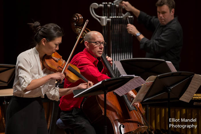  Yvonne Lam, Collins Trier, and Doug Perkins perform the world premiere of Sofia Gubaidulina's "Pilgrims." 