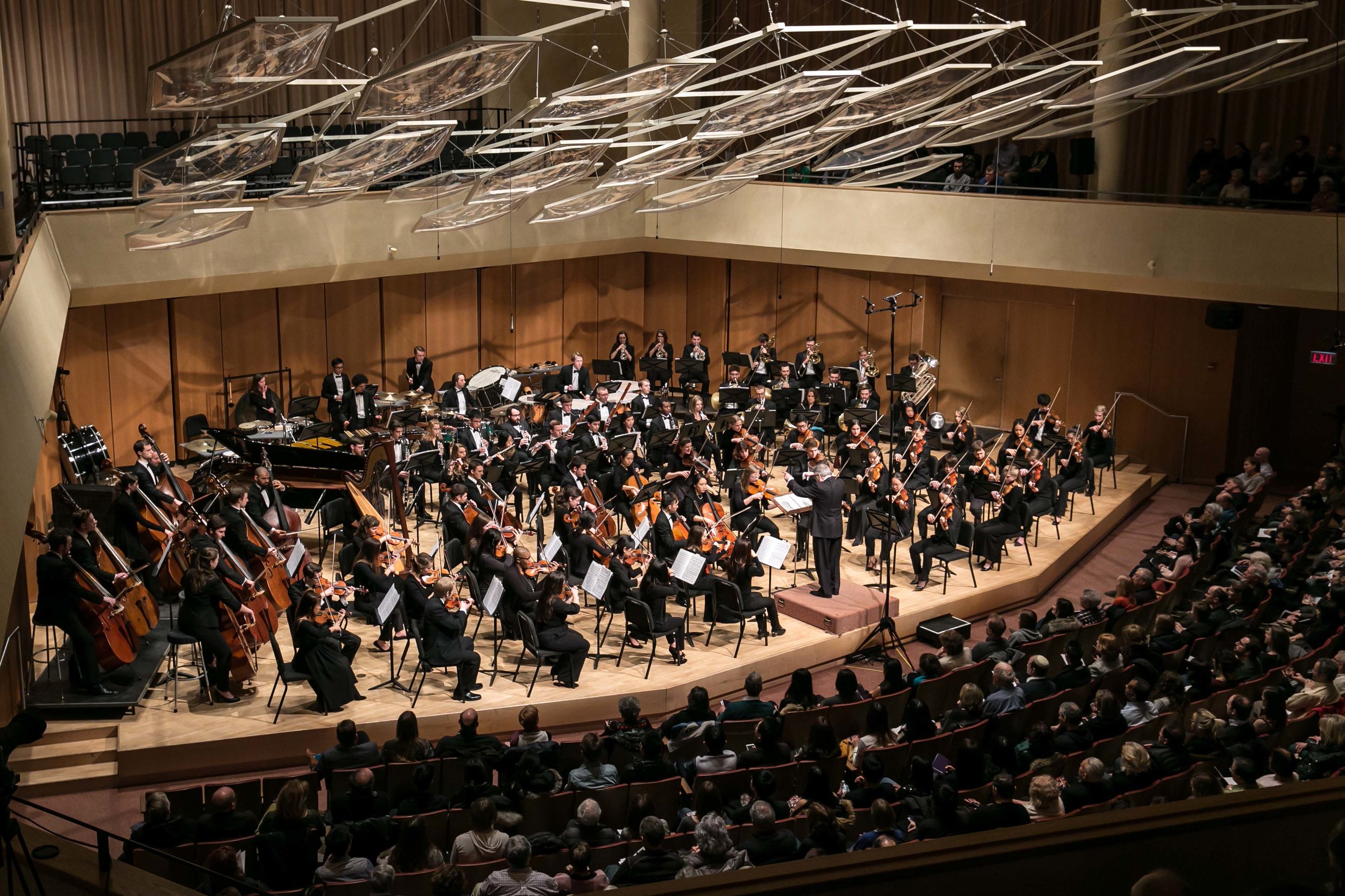  Victor Yampolsky leads the Northwestern University Symphony Orchestra before a packed house at Pick-Staiger Concert Hall, February 3, 2018. 