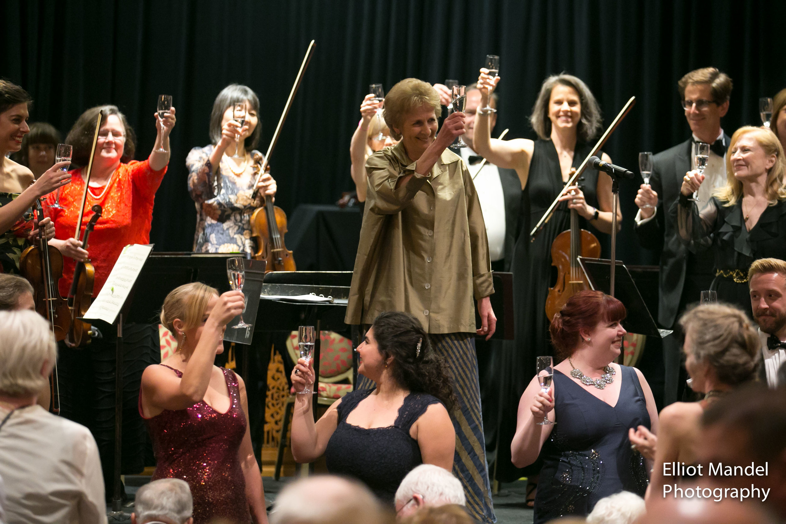 Jane Glover toasts the crowd at Music of the Baroque’s gala.