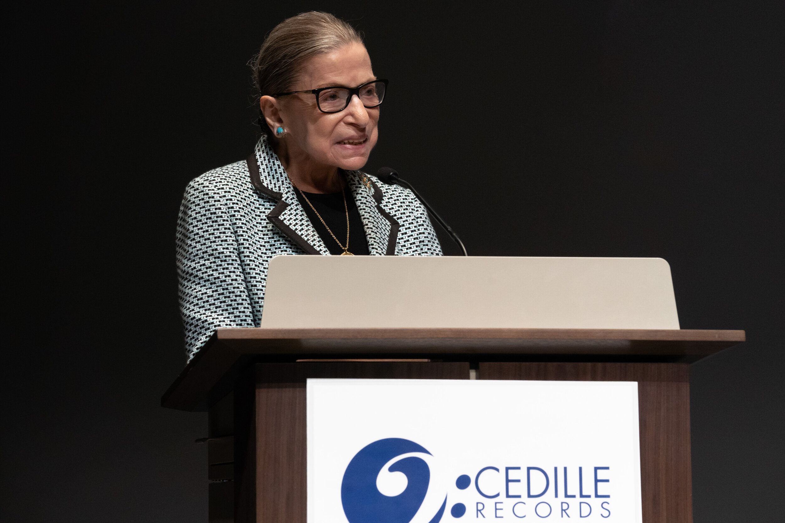  September: Justice Ruth Bader Ginsburg addresses an adoring audience at the 30th Anniversary Gala for Cedille Records. 