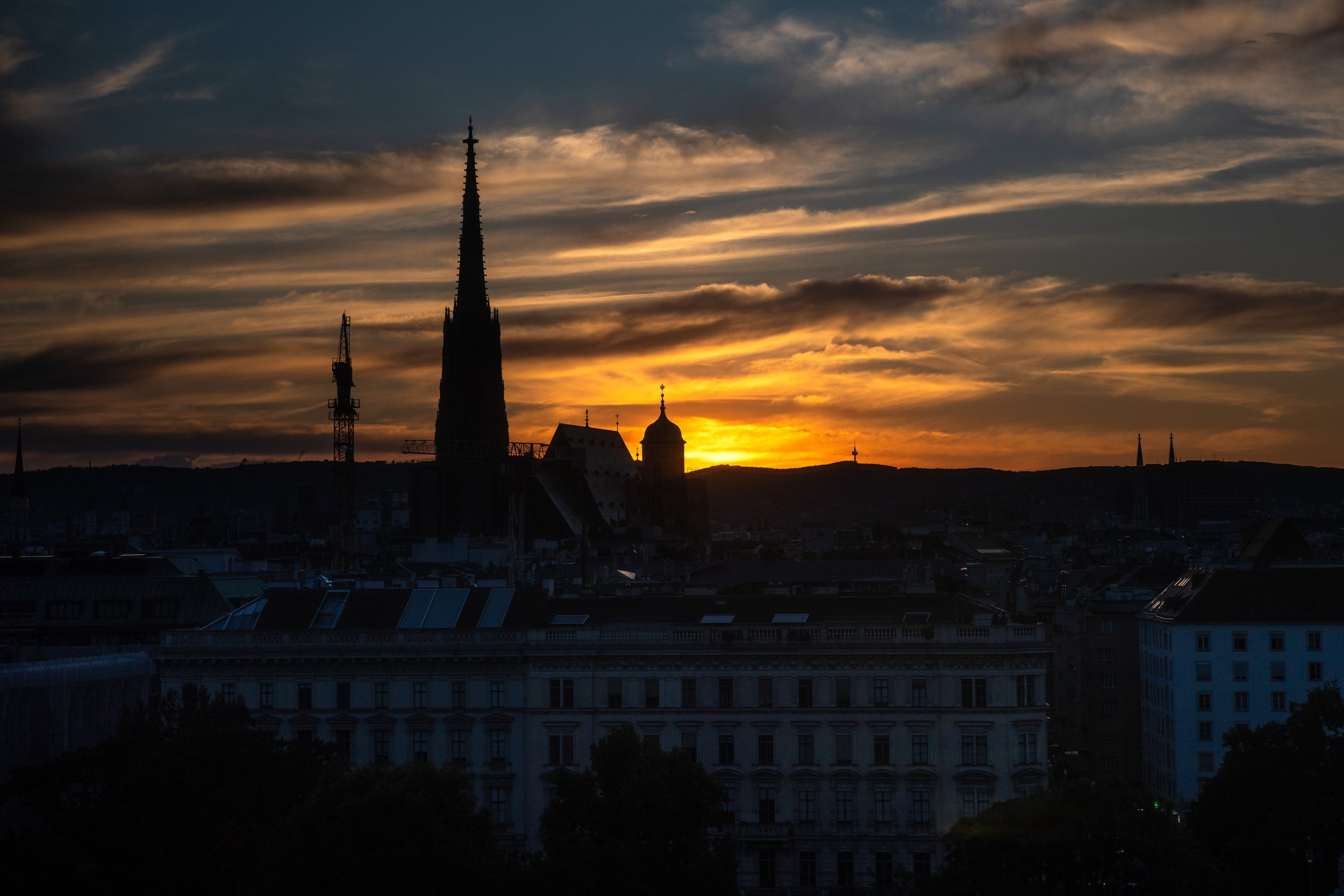  Sunset behind Stephansdom, Vienna, Austria. 